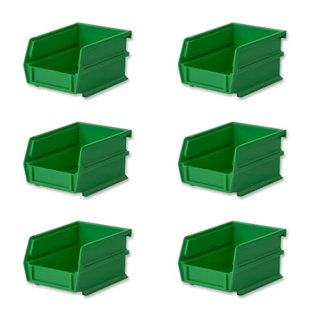 Triton Products Stacking Hanging Interlocking Bins, Polypropylene, Green, 5-3/8" L x 4-1/8" W x 3" H, 6 CT 3-210GRN-6